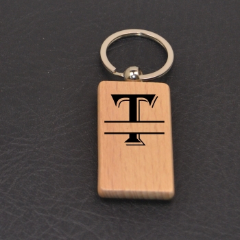 Schlüsselanhänger Holz rechteckig mit Monogramm T